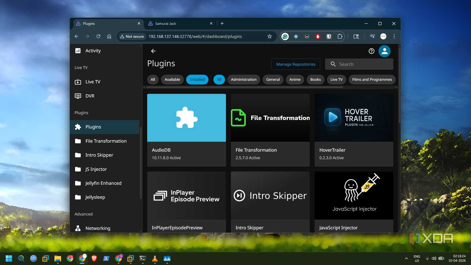 screenshot of the jellyfin plugin page