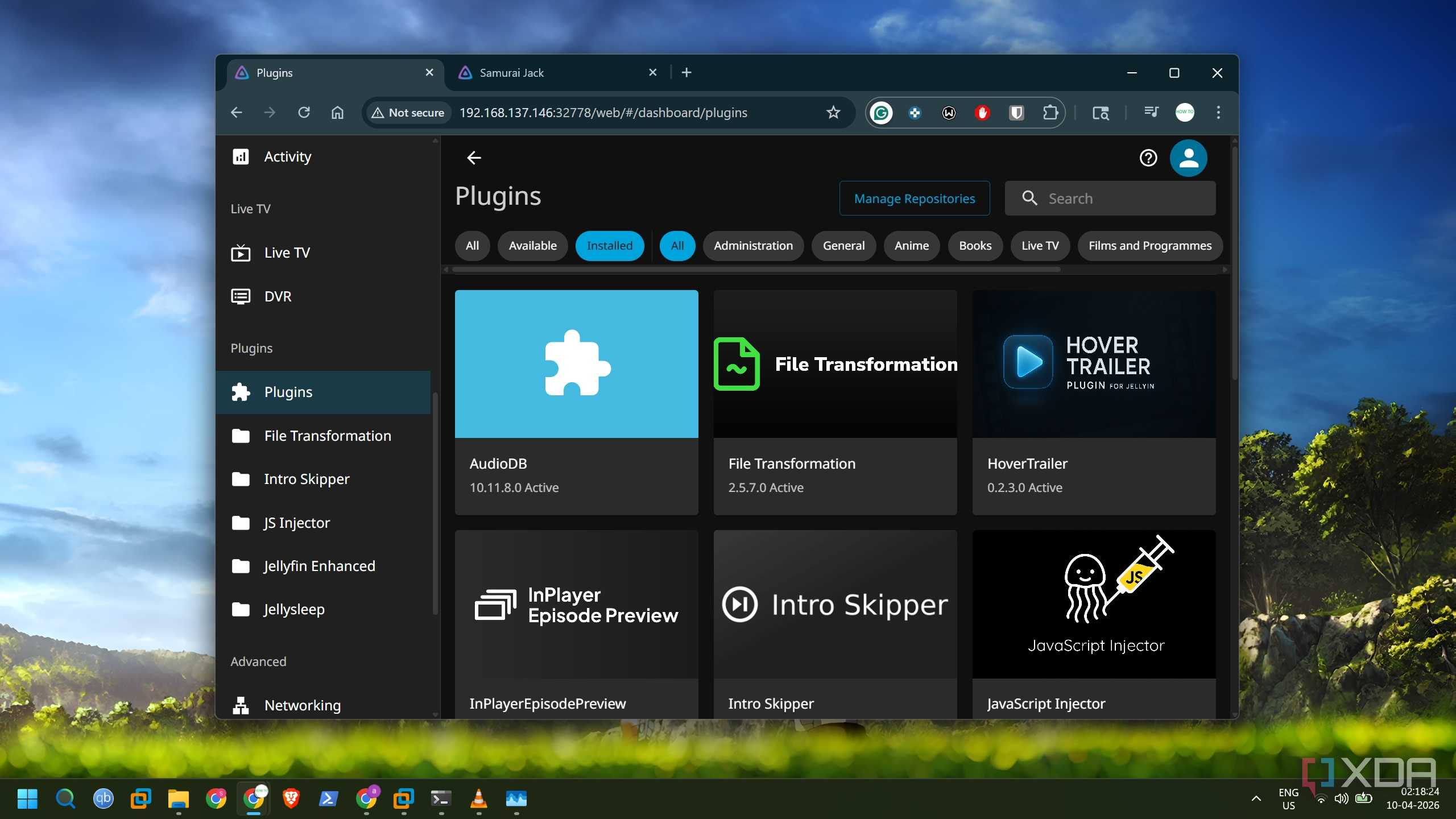 screenshot of jellyfin plugin page
