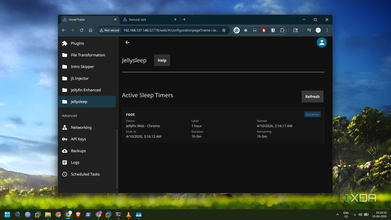 screenshot of jellysleep active timer