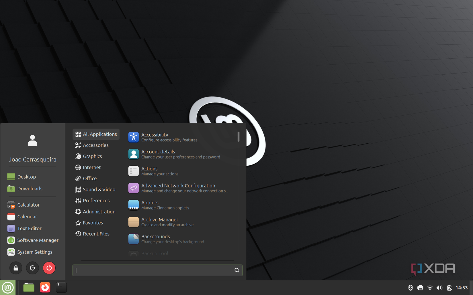 A screenshot of the Linux Mint desktop with the app launcher