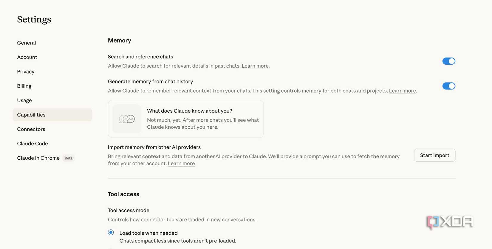 Claude memory settings