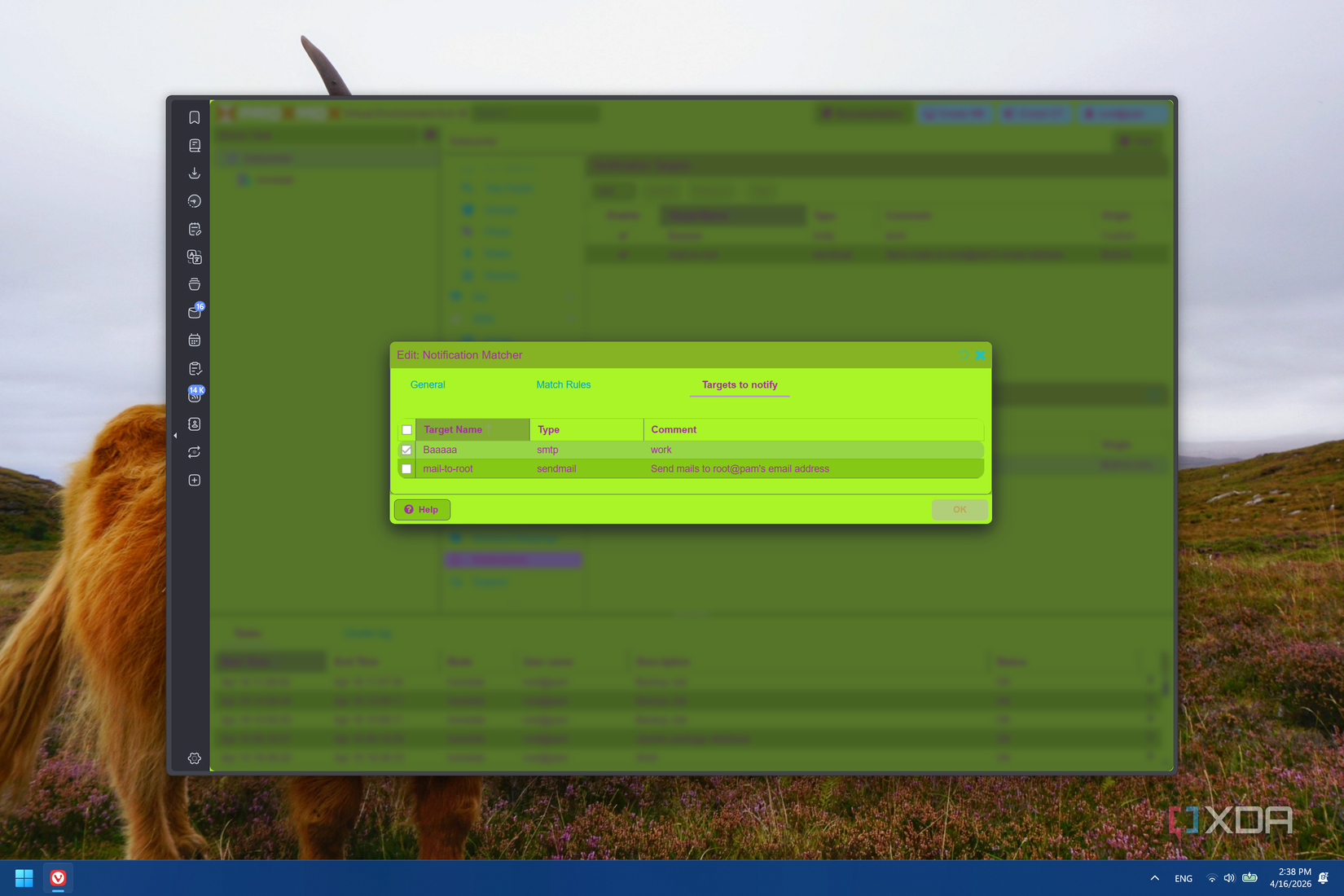 Screenshot of Proxmox showing a menu for configuring notification targets to be enabled for a given notification matcher