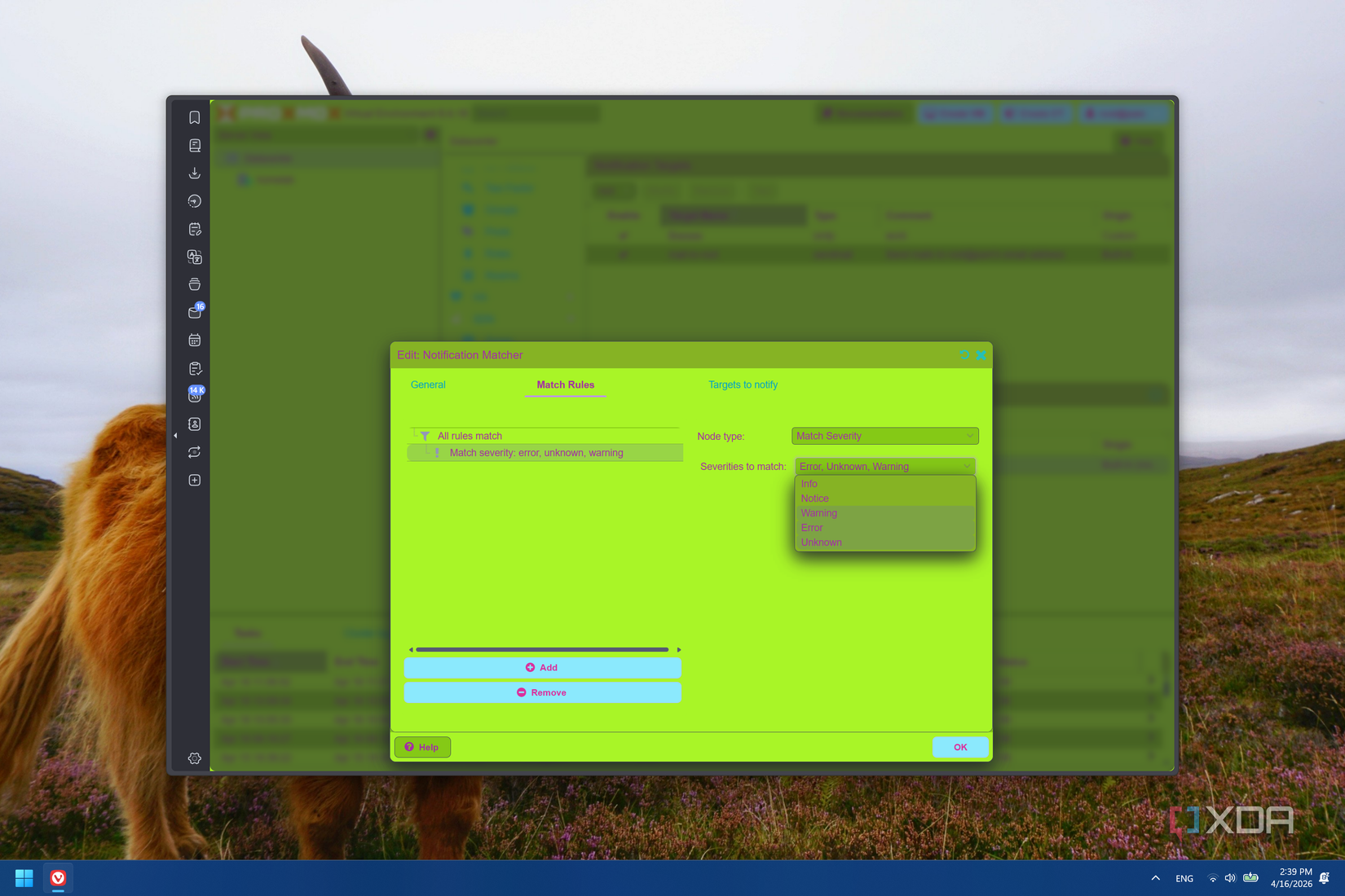 Screenshot of Proxmox showing configuration of match rules for a given notification matcher