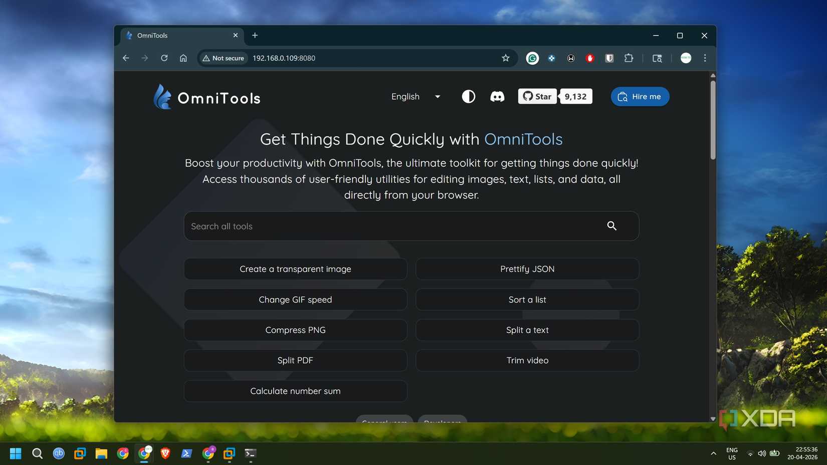 screenshot of omnitools running in chrome