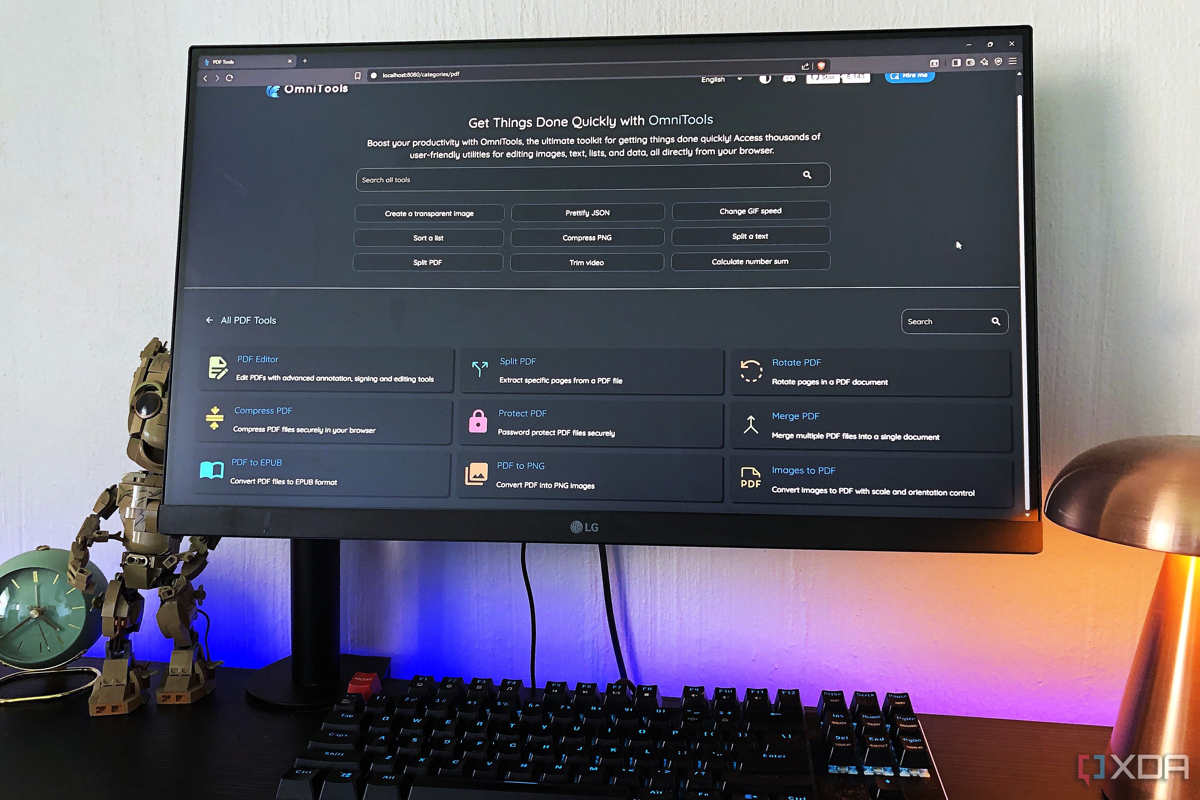 omnitools self hosted on desktop pc, click lego and lamp in view