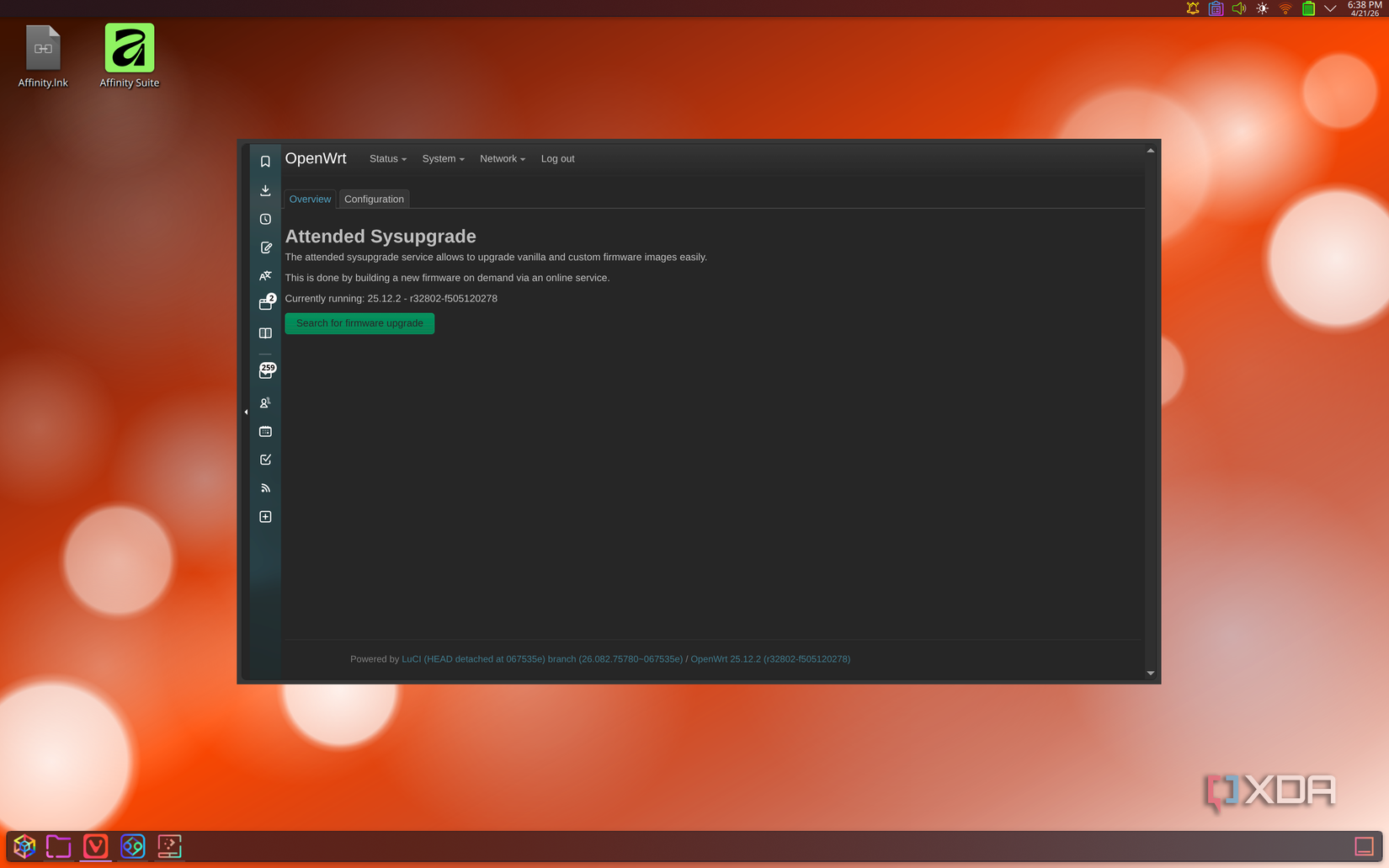 OpenWrt புதுப்பிப்பு பக்கத்தின் ஸ்கிரீன்ஷாட்
