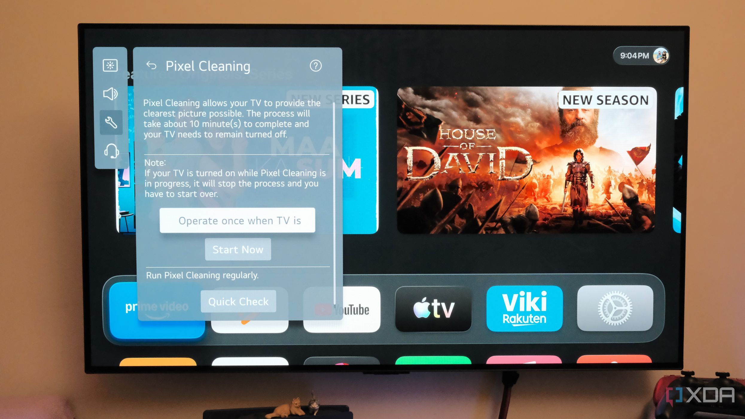 Pixel Cleaning Menu on an OLED TV