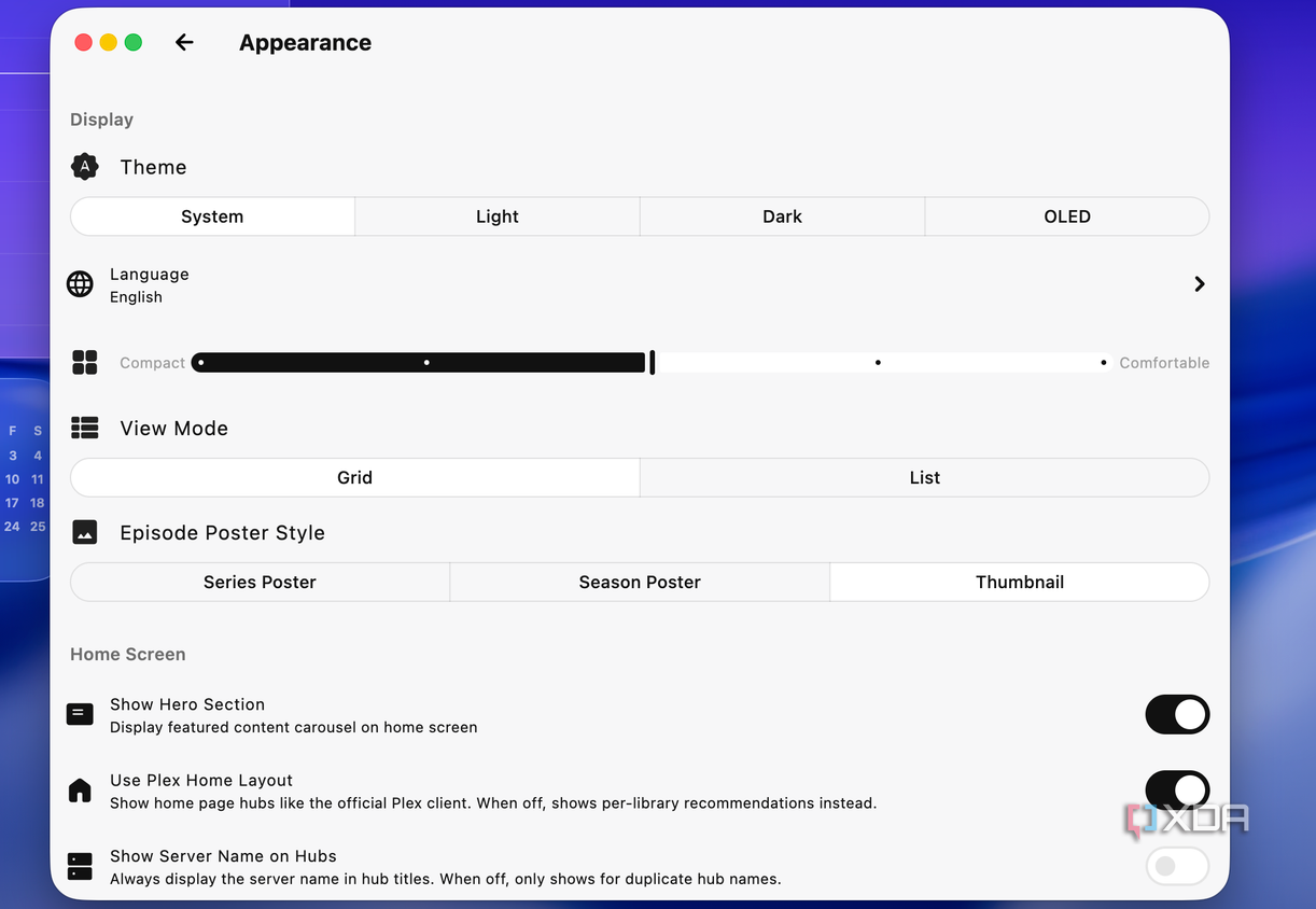 Plezy appearance settings
