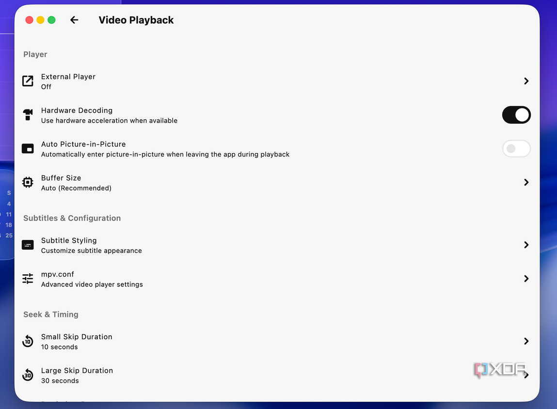 Plezy video playback settings
