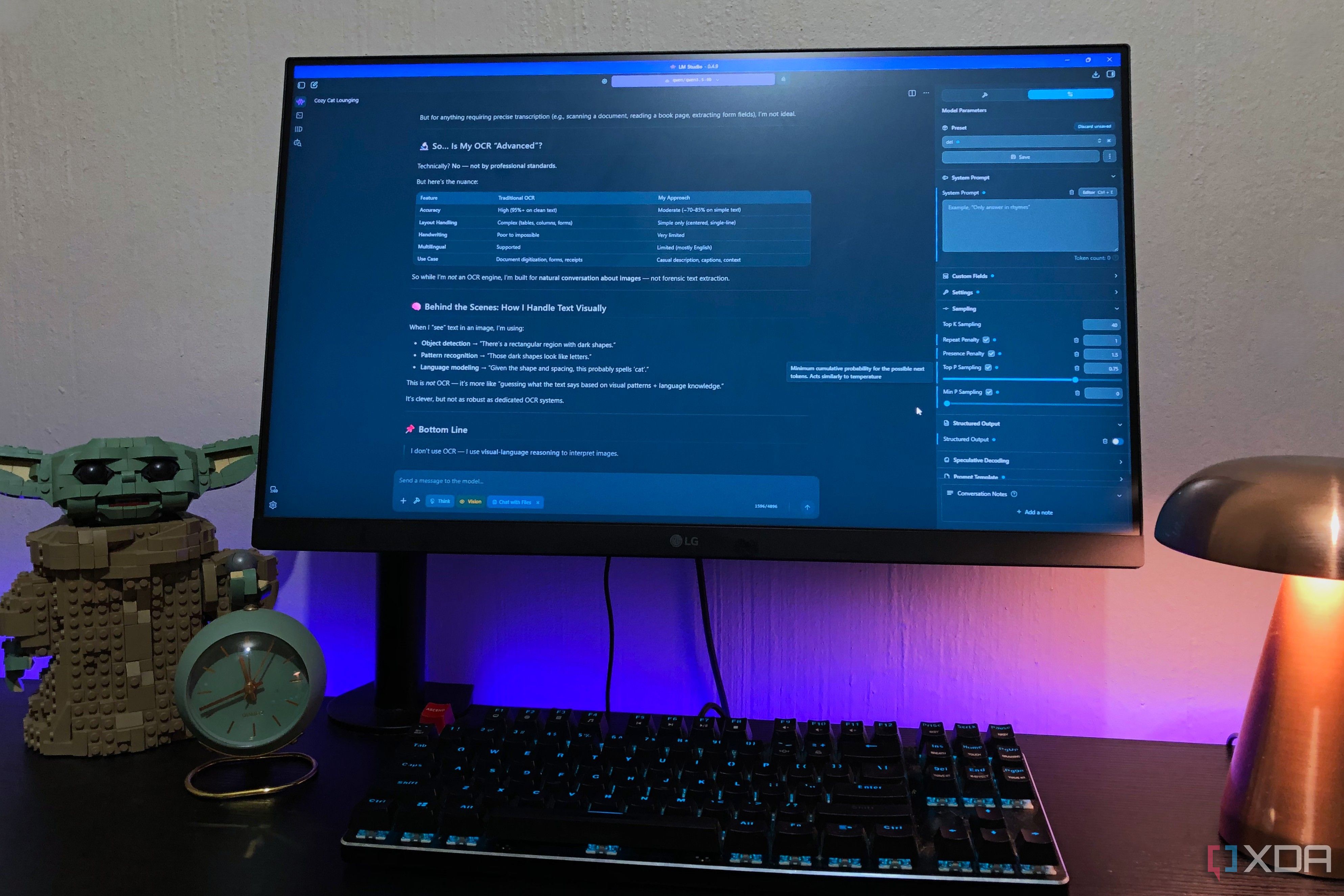 qwen 3.5 9b in lm studio on desktop pc, lamp and lego in view