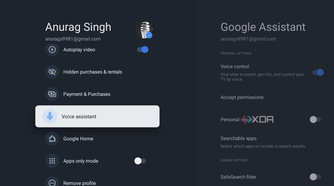 Google TV profile voice assistant
