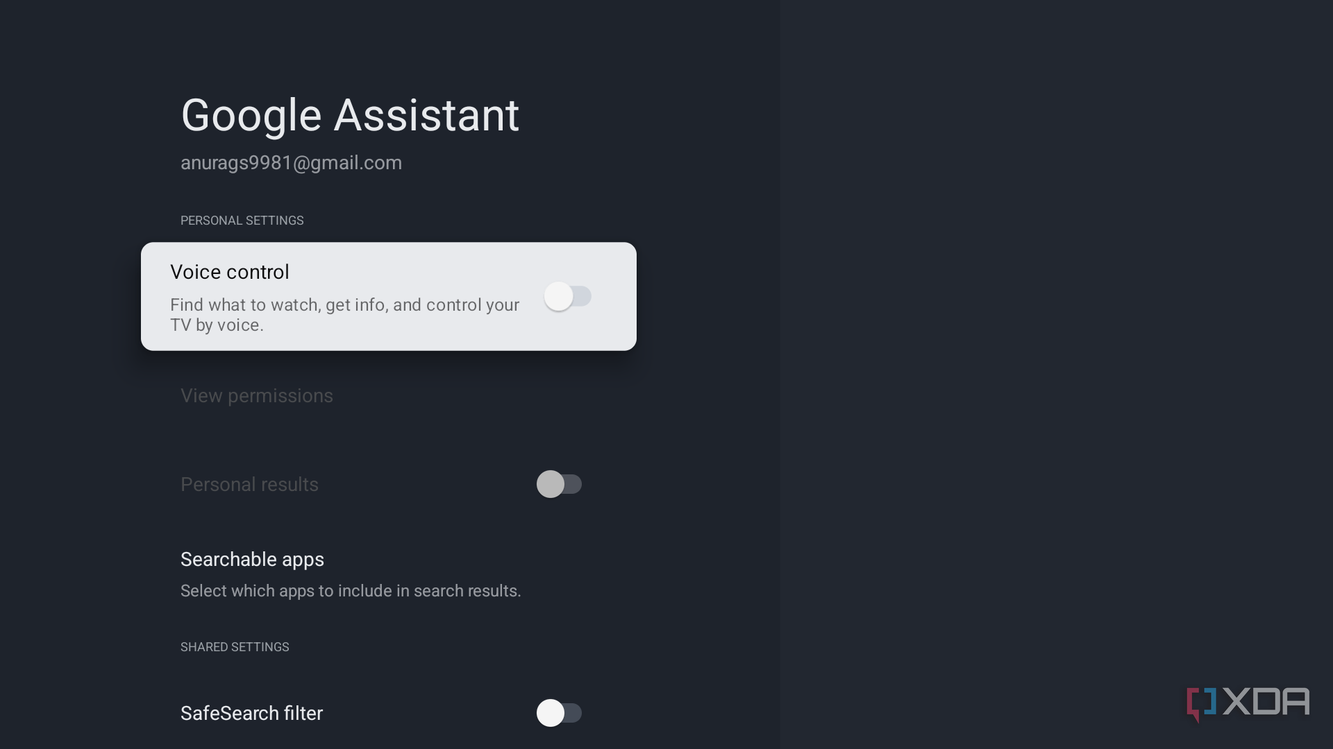 Google Assistant settings