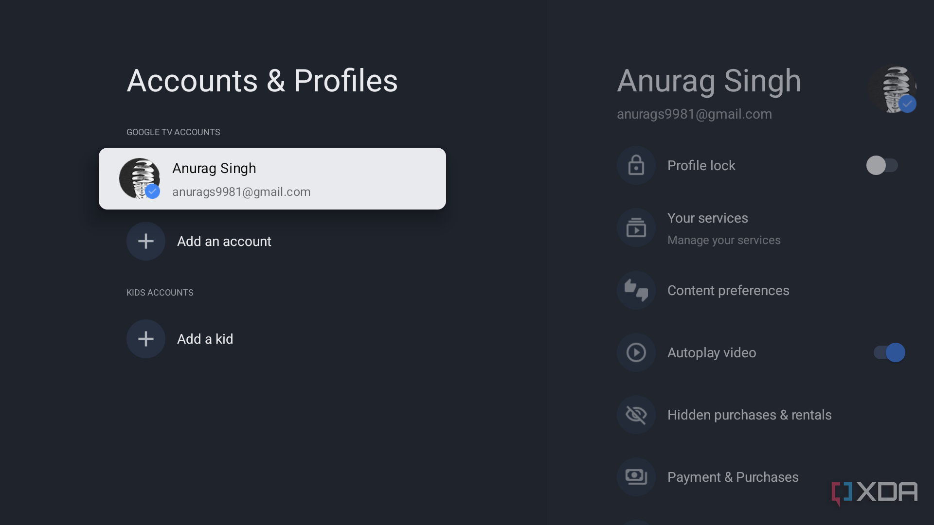Account in Google TV