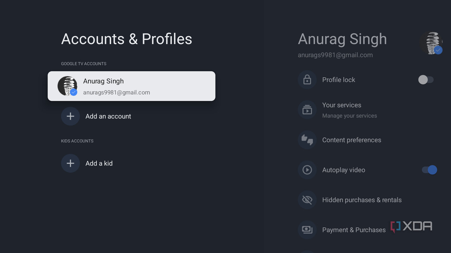 Account in Google TV