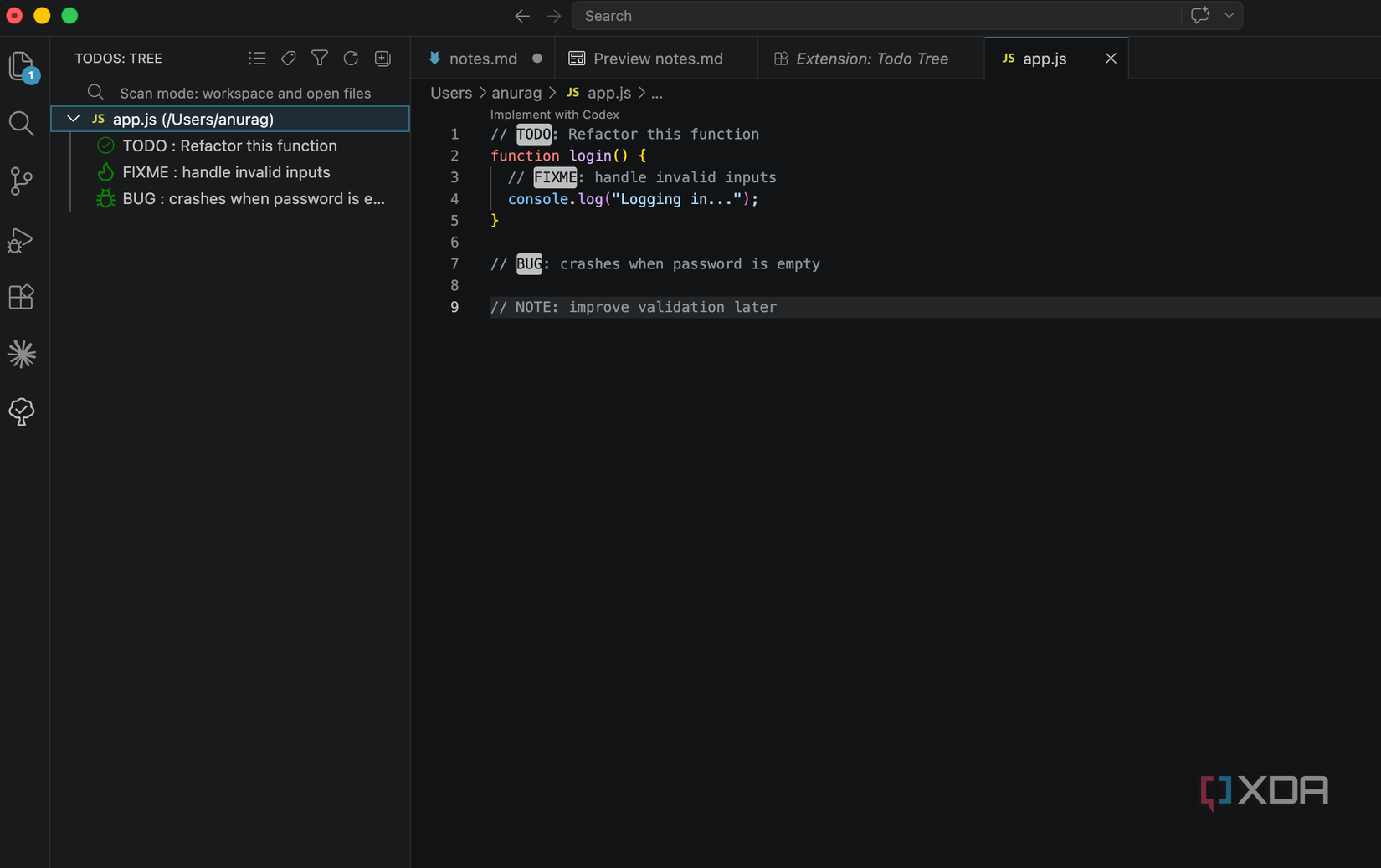 To-do tree in VS Code