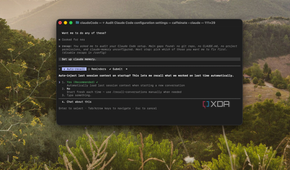 terminal window showing claude code configuration settings on mac with forest landscape background