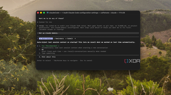 terminal window showing claude code configuration settings on mac with forest landscape background