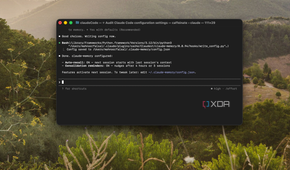terminal window showing claude code configuration settings on macos with forest landscape background