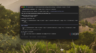 terminal window showing claude code configuration settings on macos with landscape background