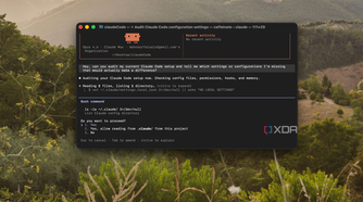 terminal window showing claude code configuration settings on macos with mountain landscape background