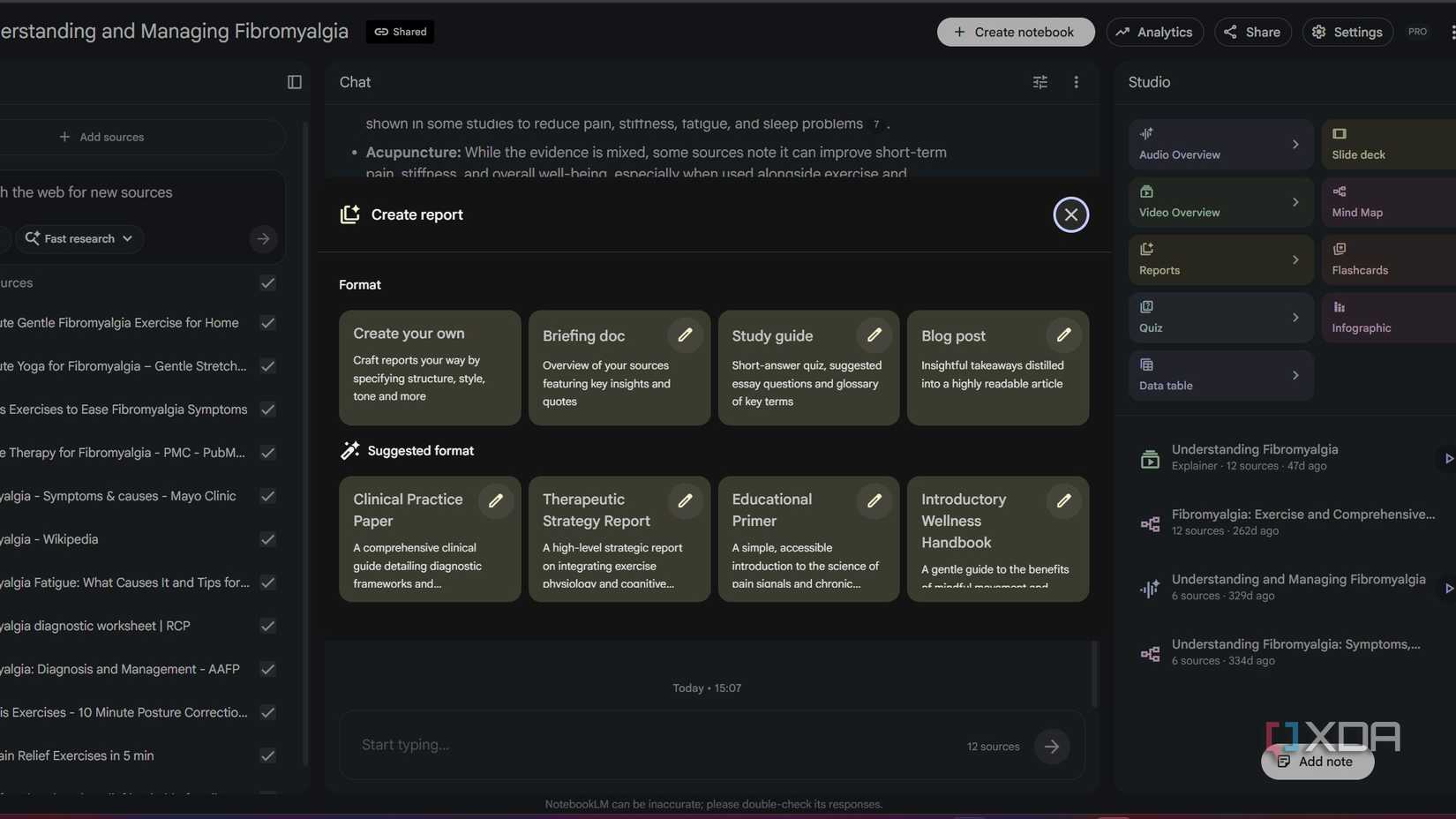 report generation option in notebooklm