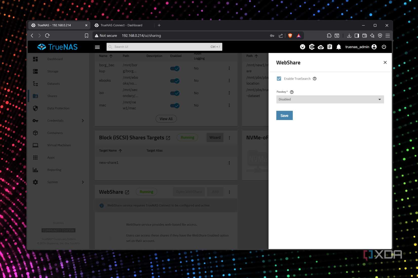 Enabling TrueSearch on TrueNAS WebShares