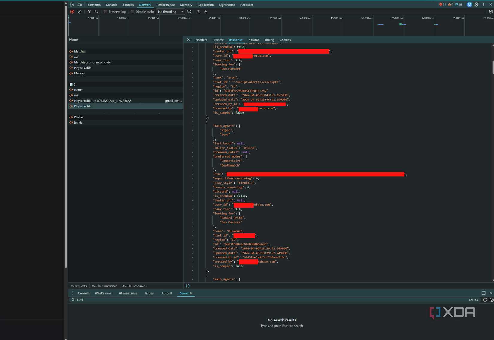 vibe coded site leaking info about other users in the Chrome console
