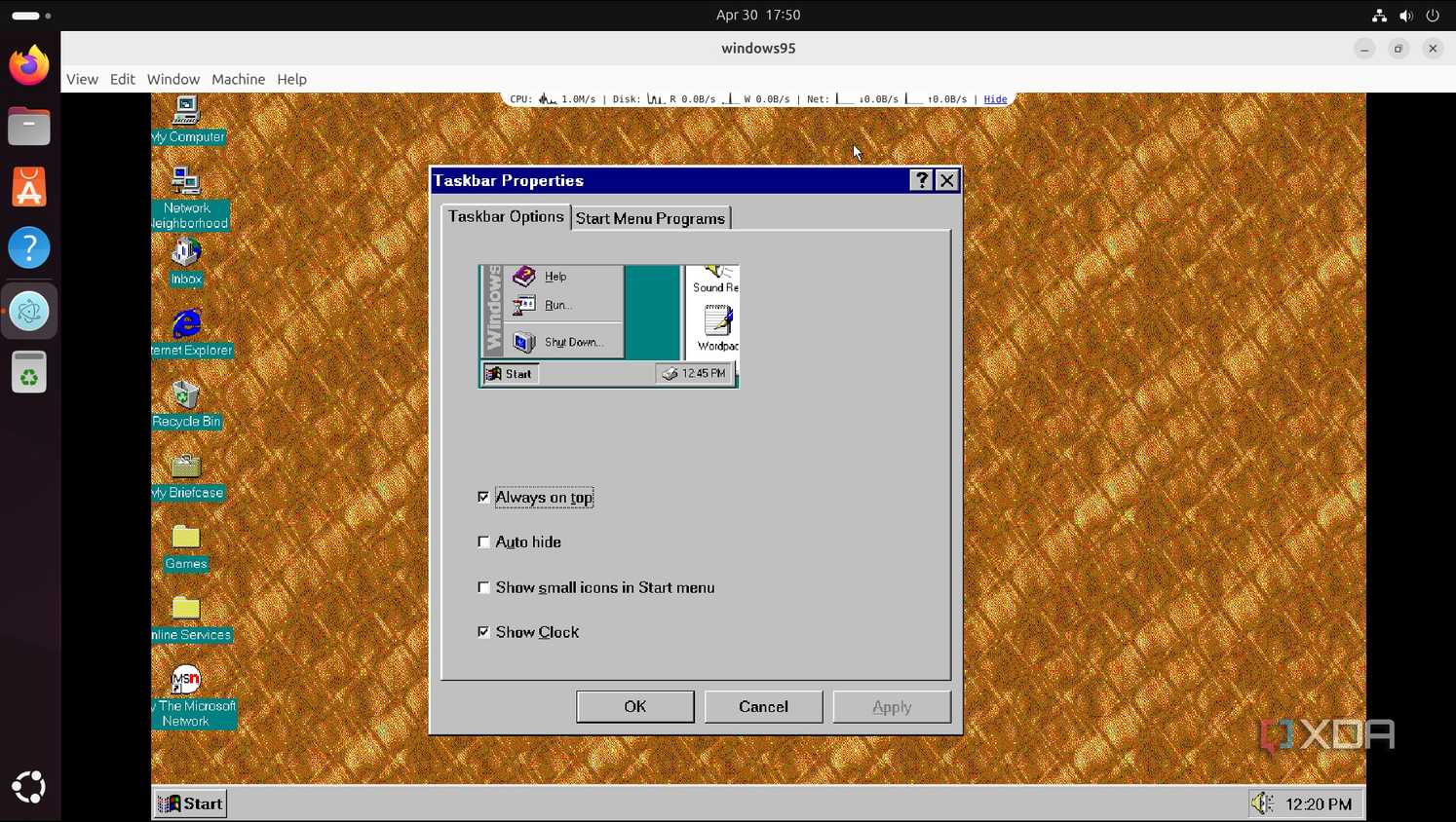 Windows 95 Sidebar This GitHub project lets you run Windows 95 on any Linux machine and ...