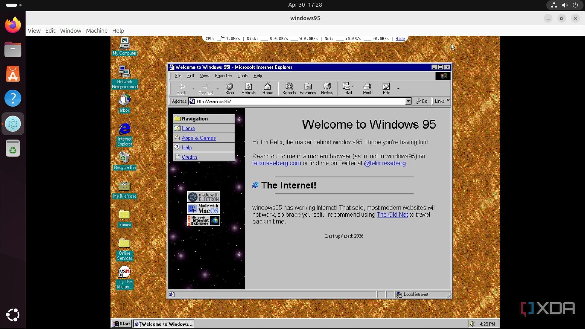 This GitHub project lets you run Windows 95 on any Linux machine
