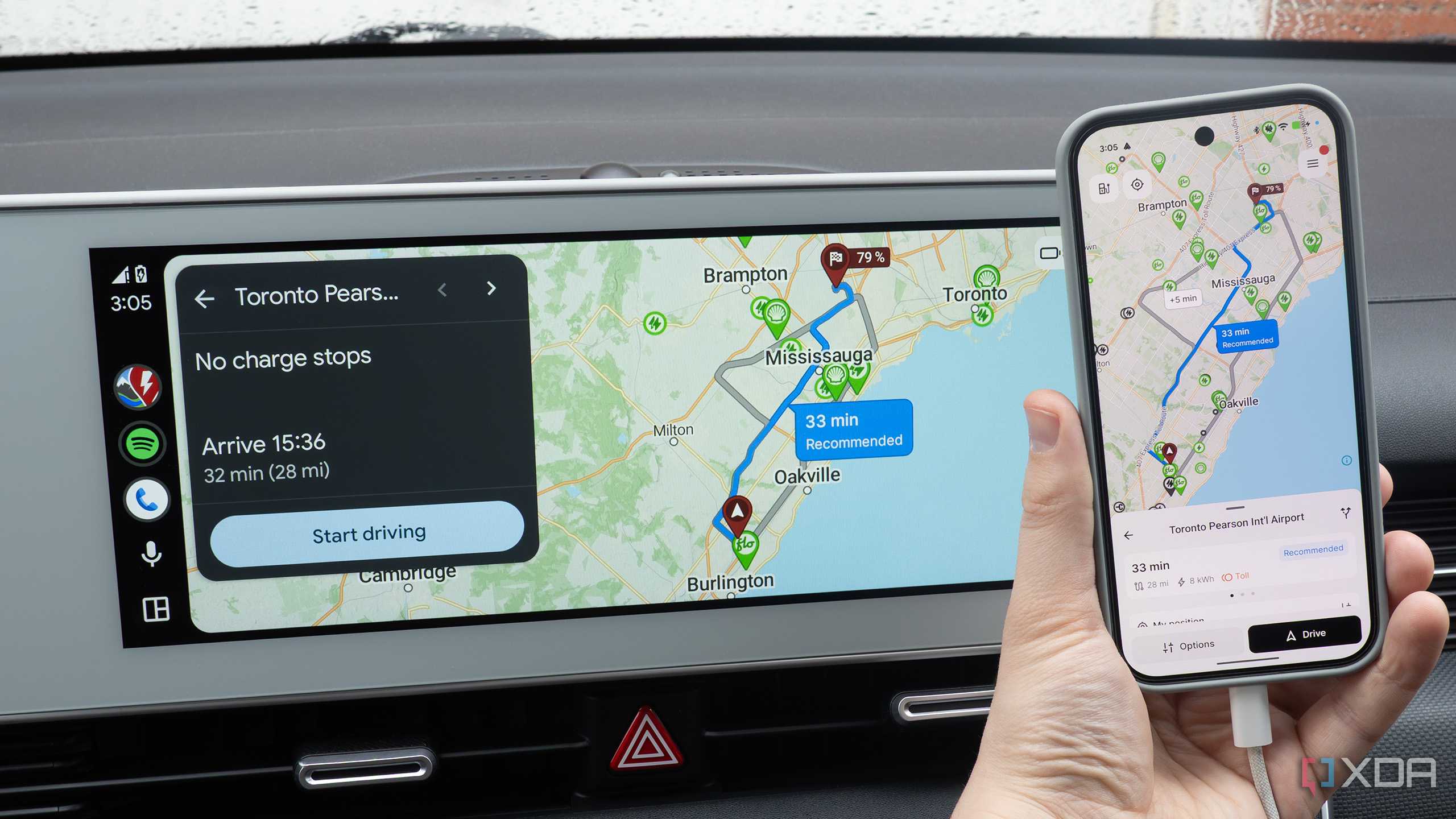 The Pixel 10 Pro plugged into Android Auto