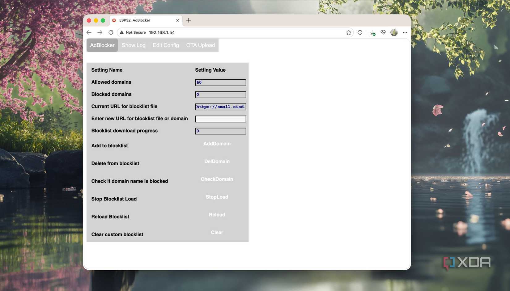 Screenshot of ESP32 AdBlocker Homescreen