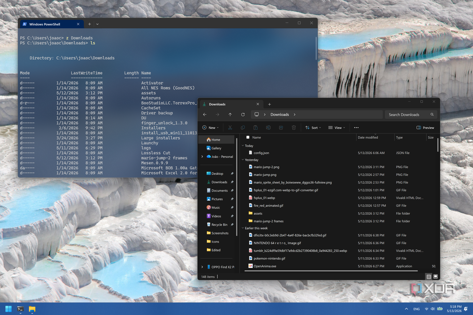 A screenshot of a Windows Terminal window with File Explorer and zoxide