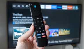 The Fire TV 4K Stick Max remote in front of a TV