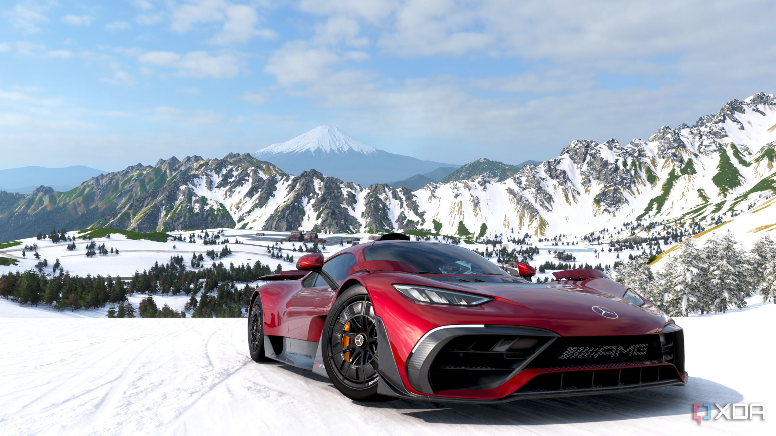 A gameplay screenshot from Forza Horizon 6 with Mt. Fuji in the background.
