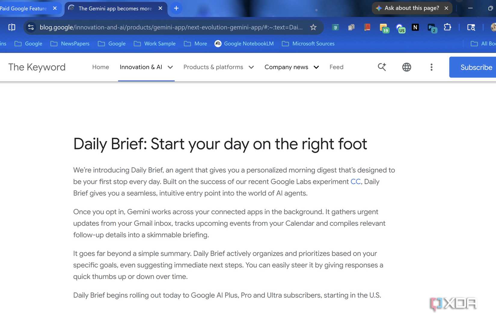 Google info on describing how Gemini Daily Brief works