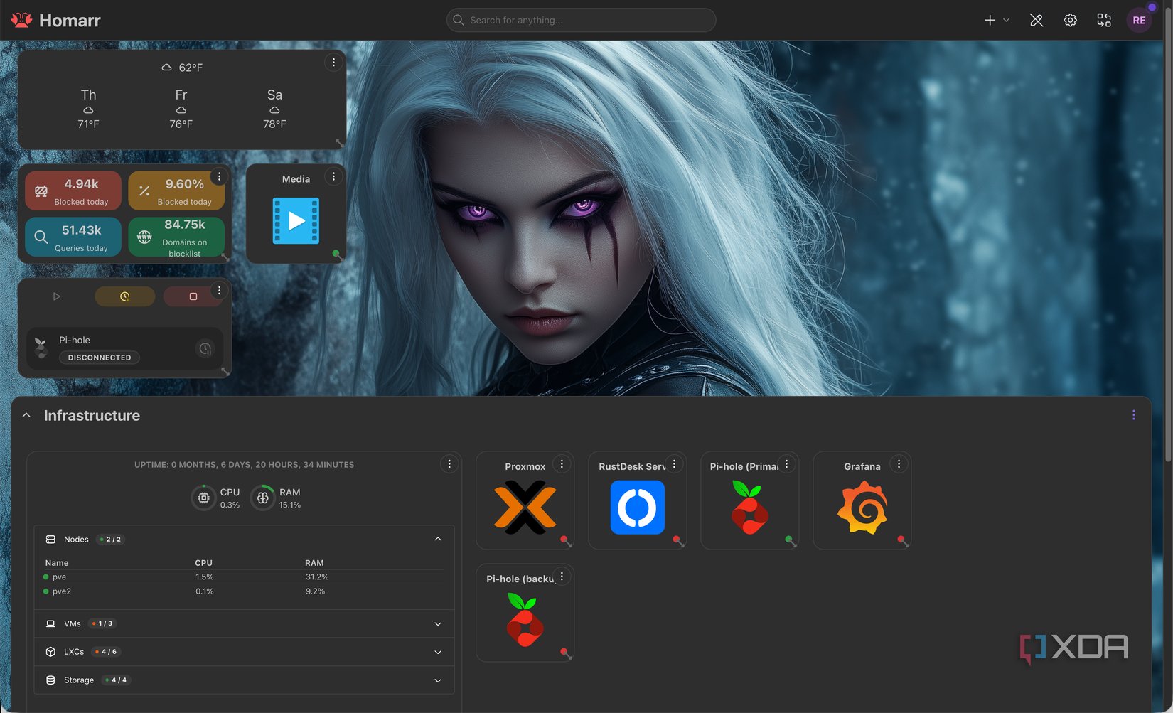 Homarr main dashboard Infrastructure