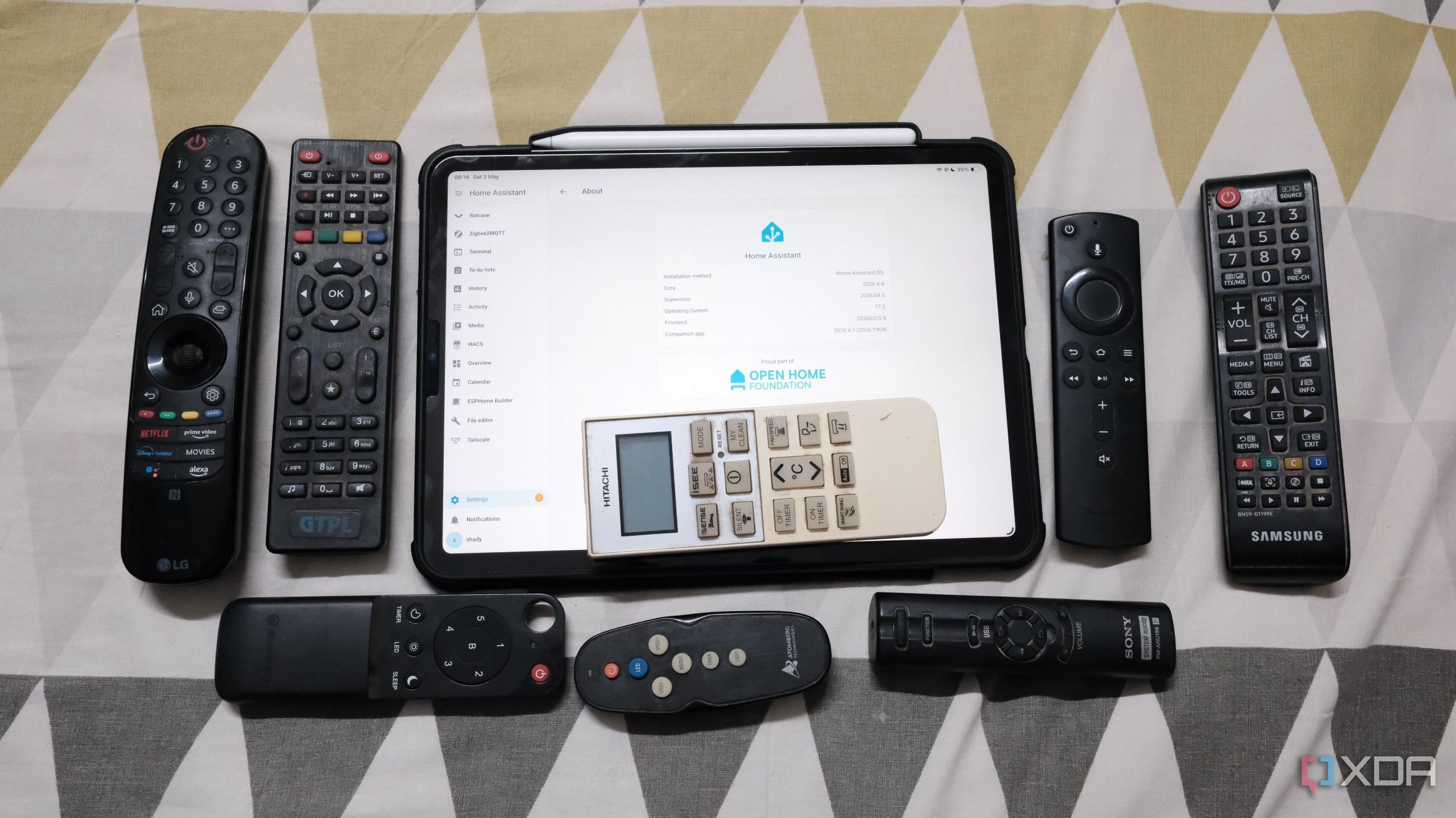 Home Assistant on a tablet with several Infrared remotes