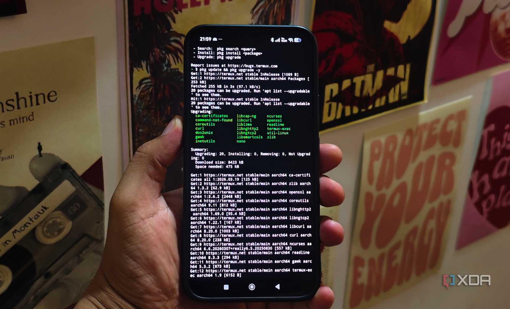 Termux running on an Android phone 