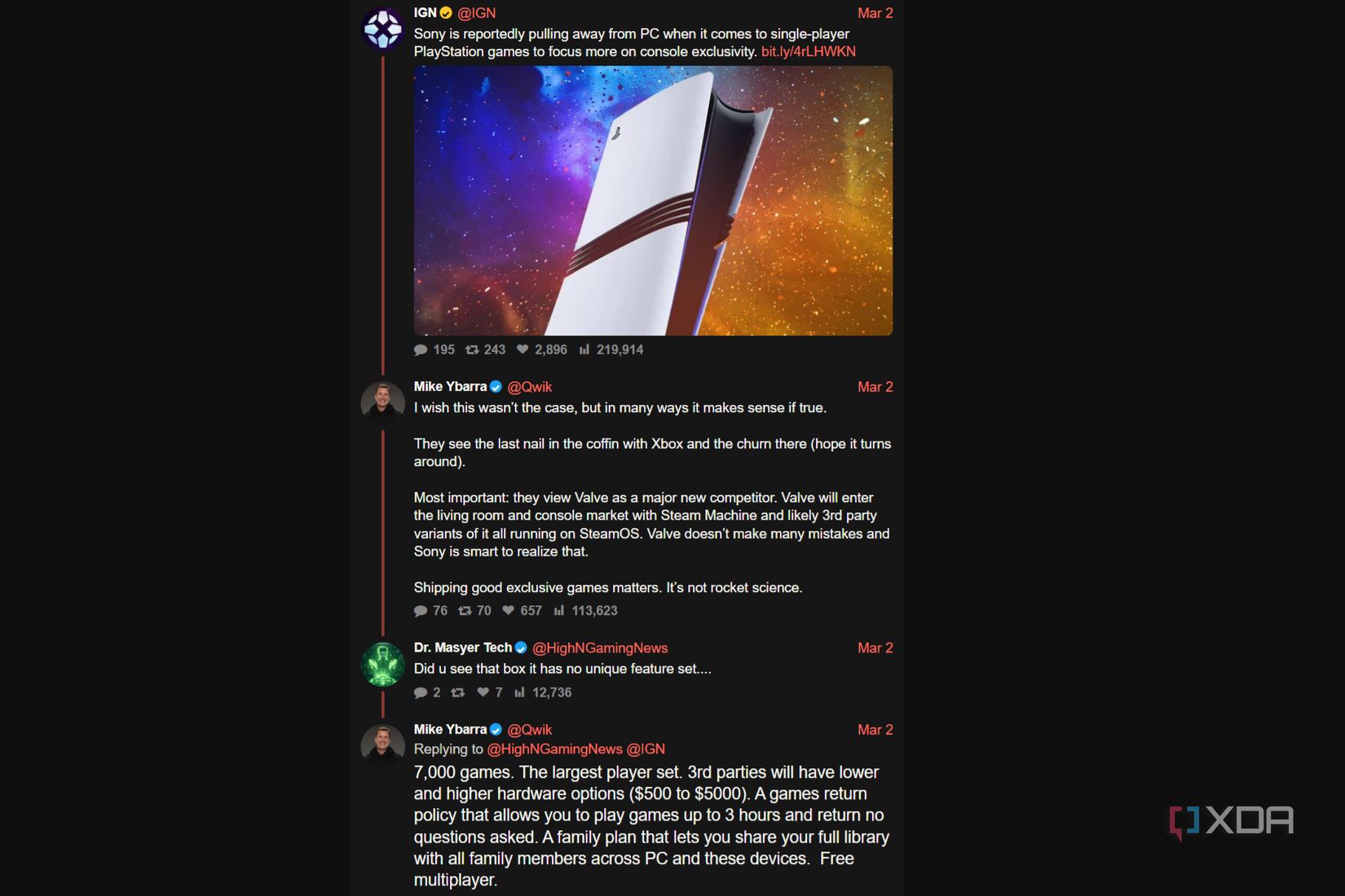Screenshot of a comment thread showing former Xbox exec Mike Ybarra hyping up Steam Machine