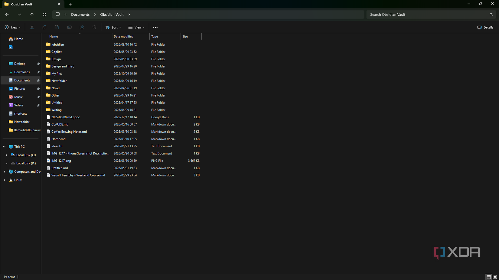 obsidian markdown folder