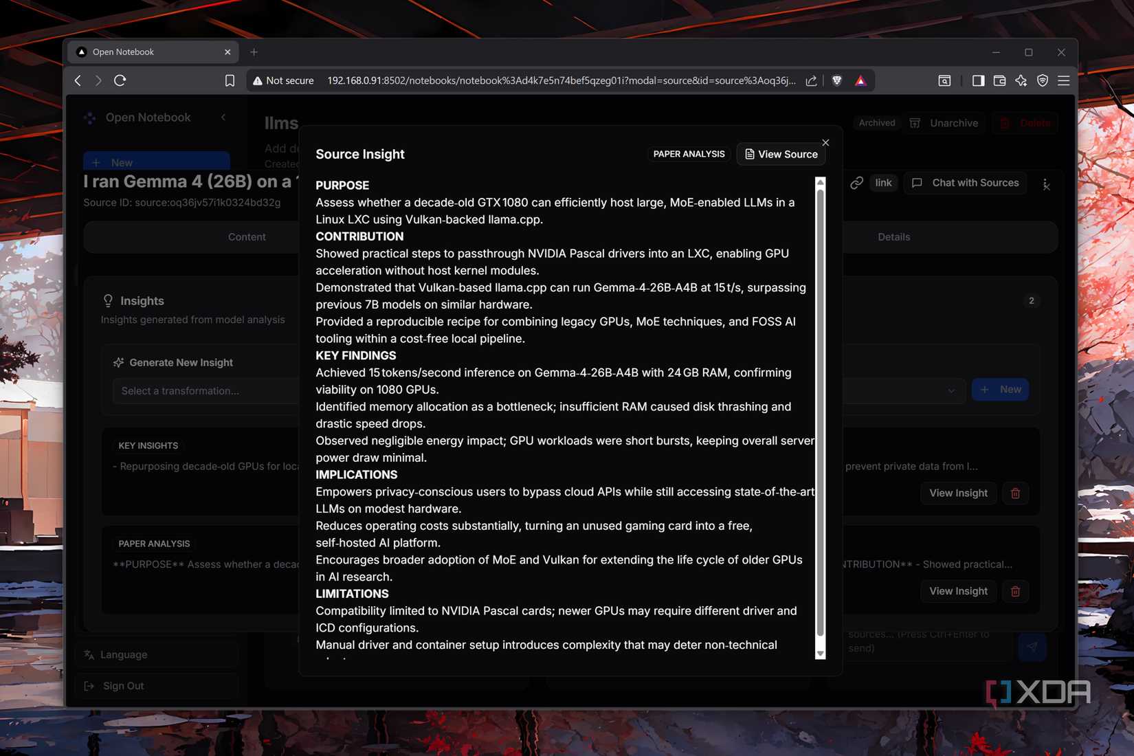 The paper analysis tab in Open Notebook