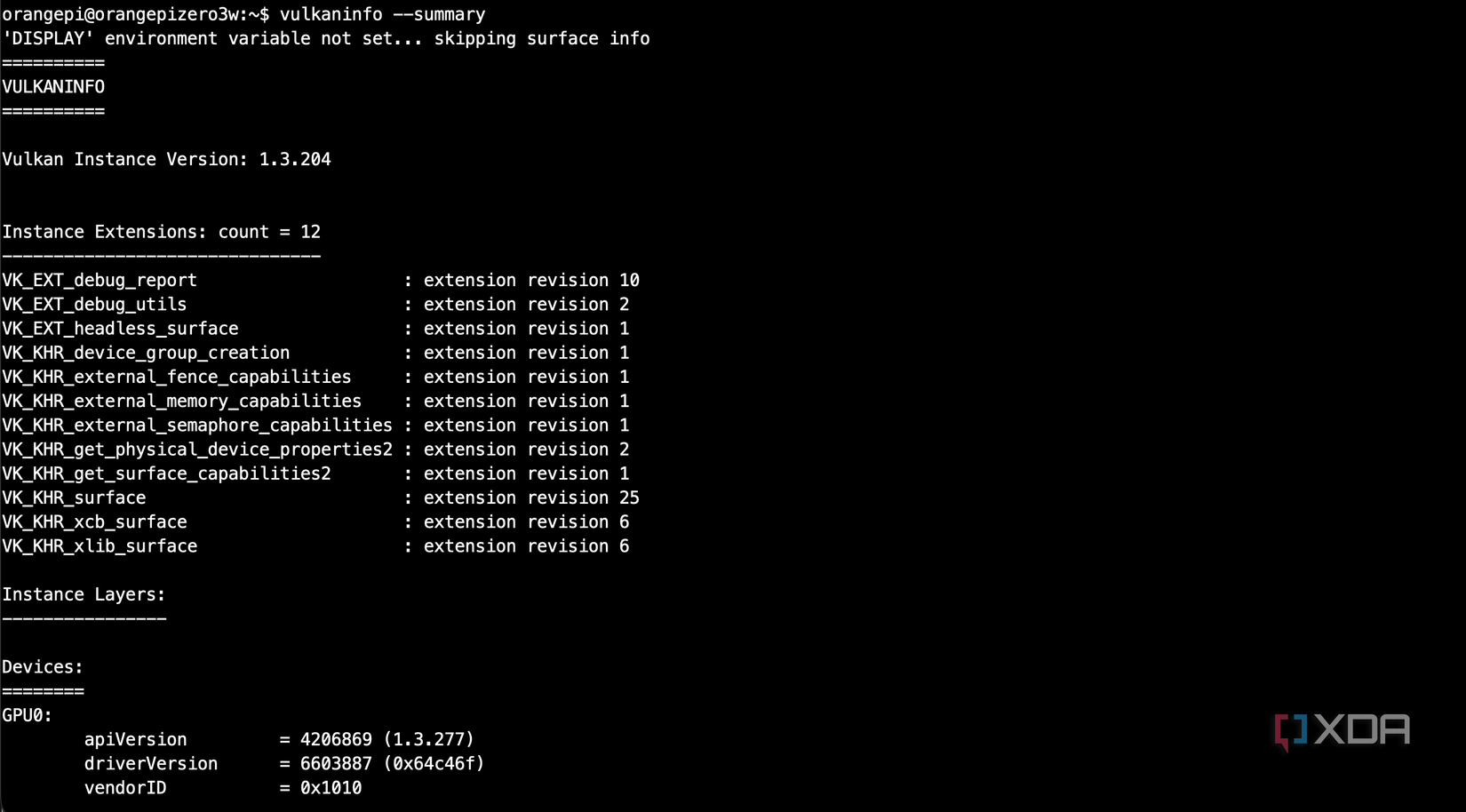 Orange Pi Zero 3W Vulkan output
