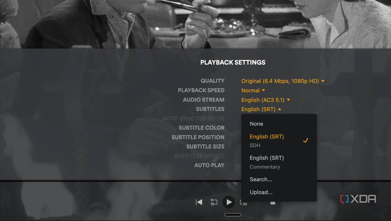 Plex வசன விருப்பங்கள்