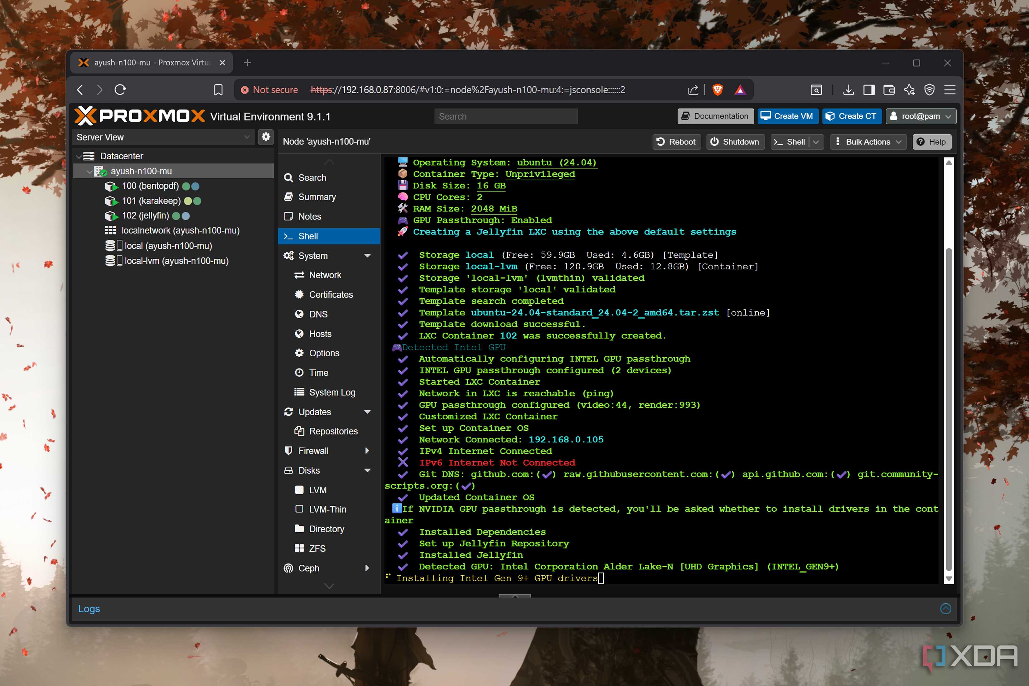 Running Jellyfin installation script on Proxmox