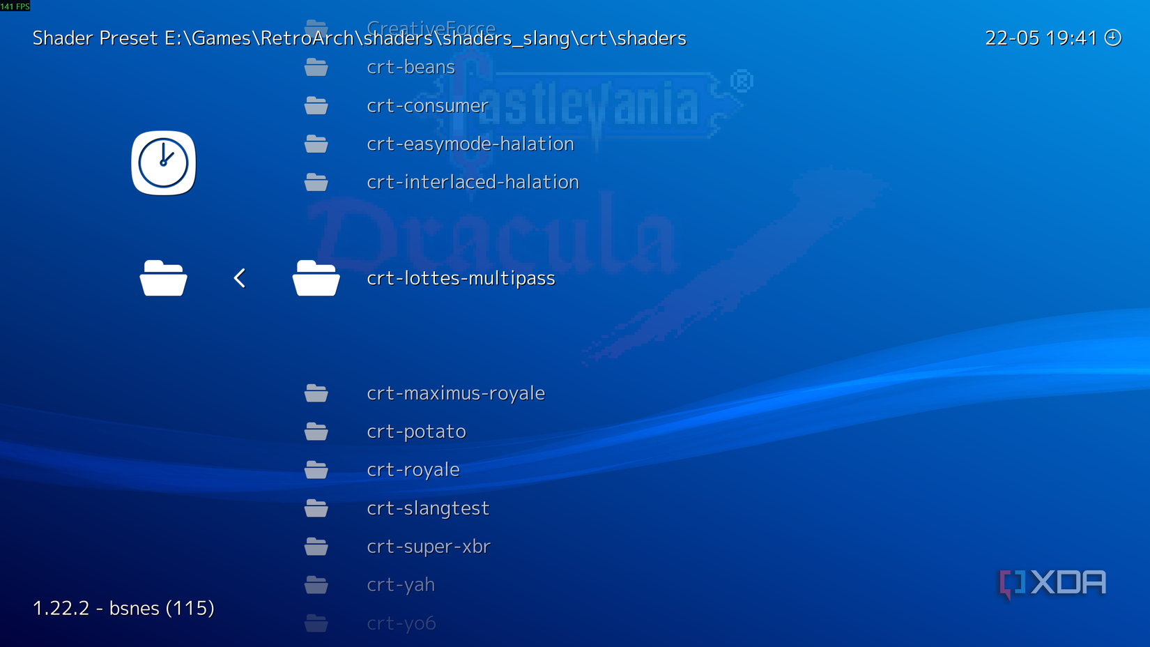 List of CRT Shaders folders in RetroArch PC.