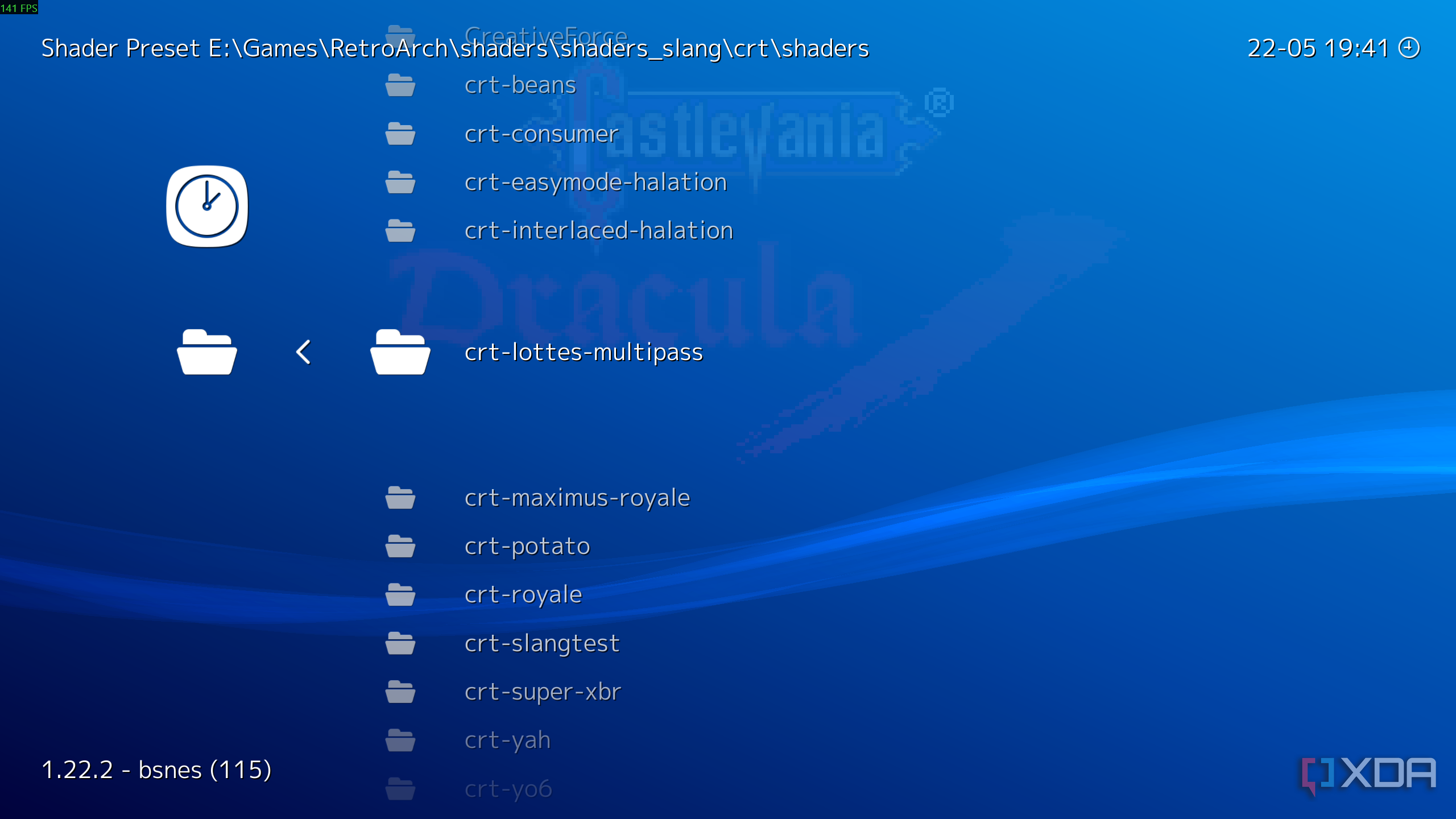 List of CRT Shaders folders in RetroArch PC.