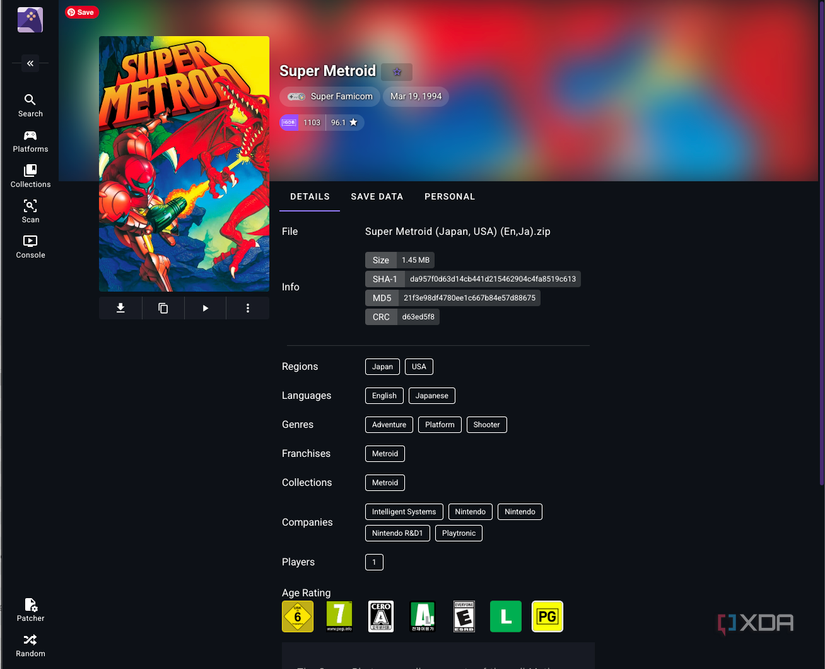 Romm Retro Game Collection Manager Game Screen