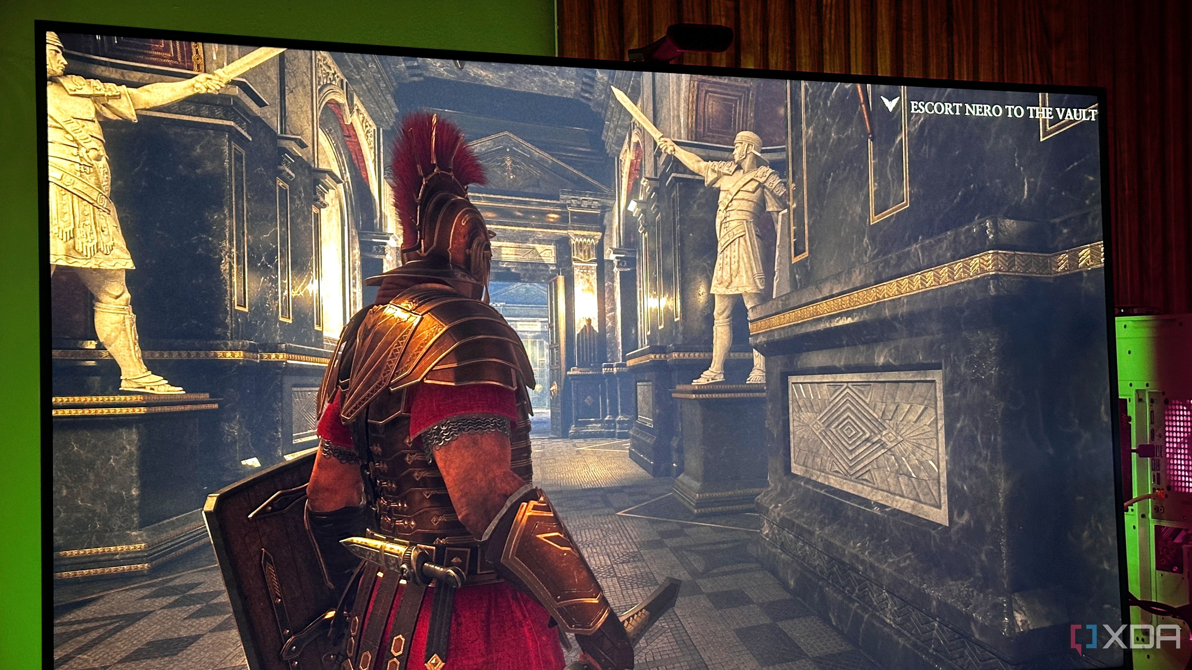 Ryse Son of Rome being played on a 4K TV with RTX HDR active.