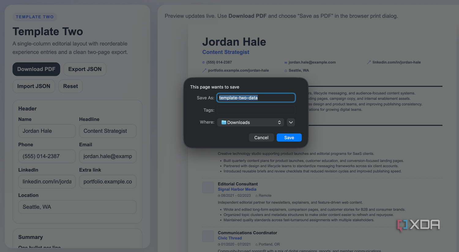 pdf export of the site