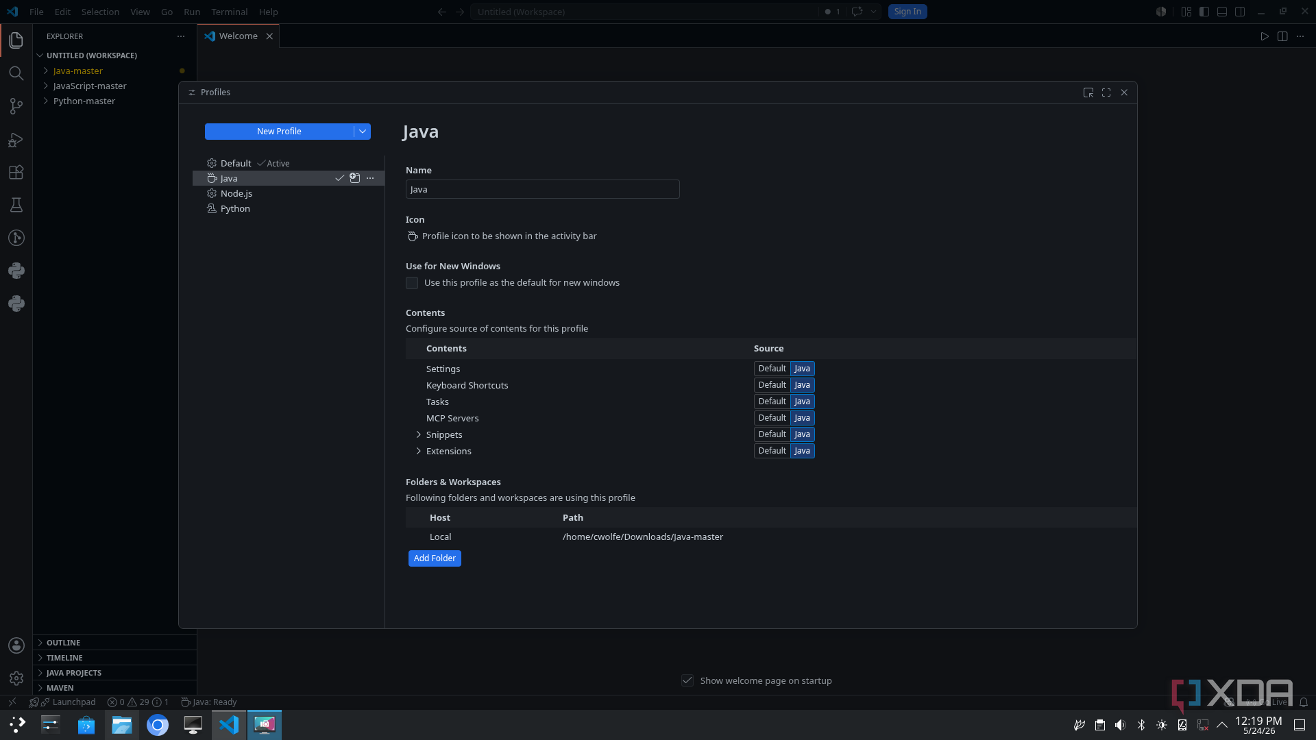 VS Code New Profile Creation